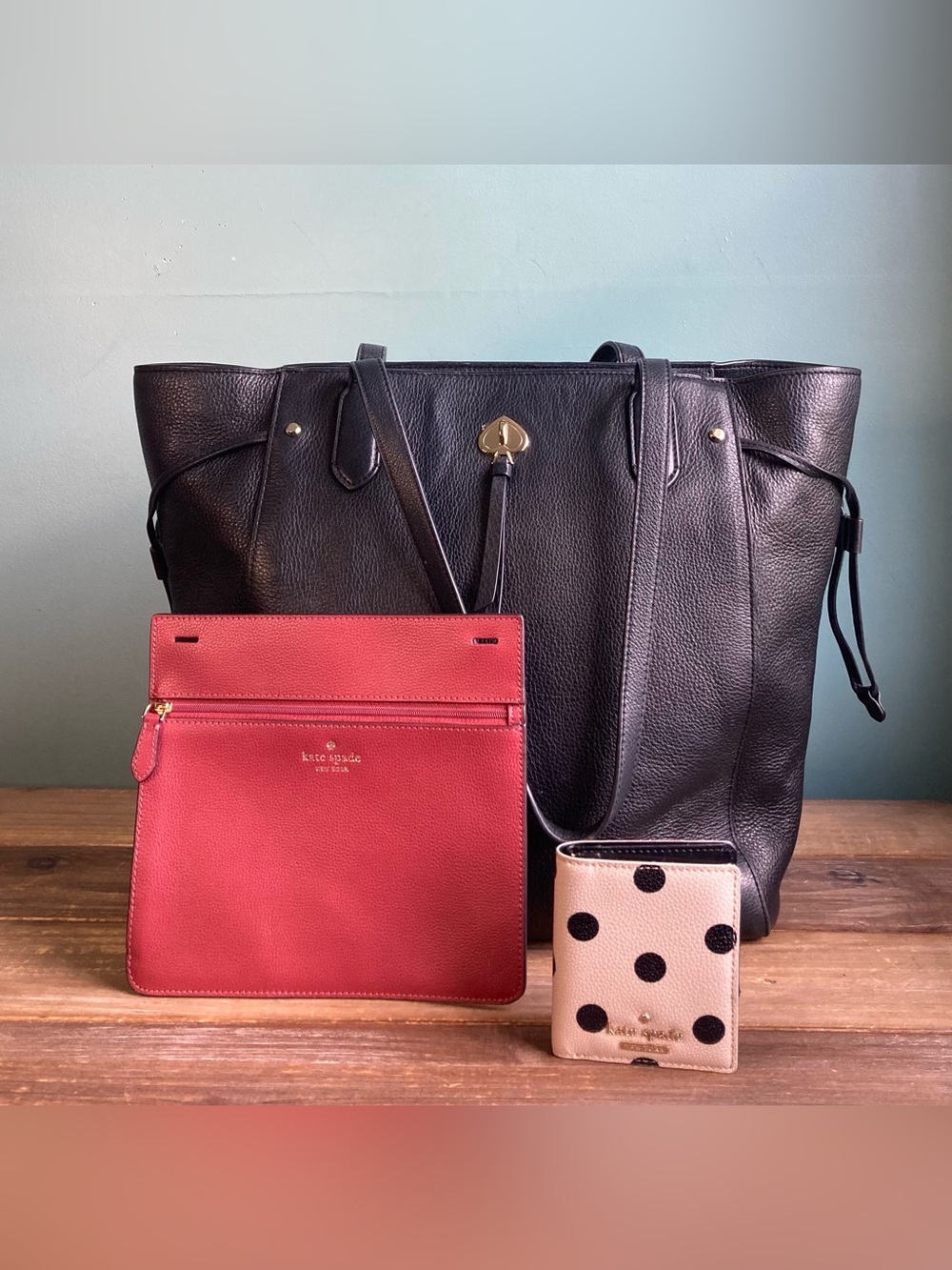 Kate Spade New York Marti Large Leather Tote Bag Pouch and Wallet
